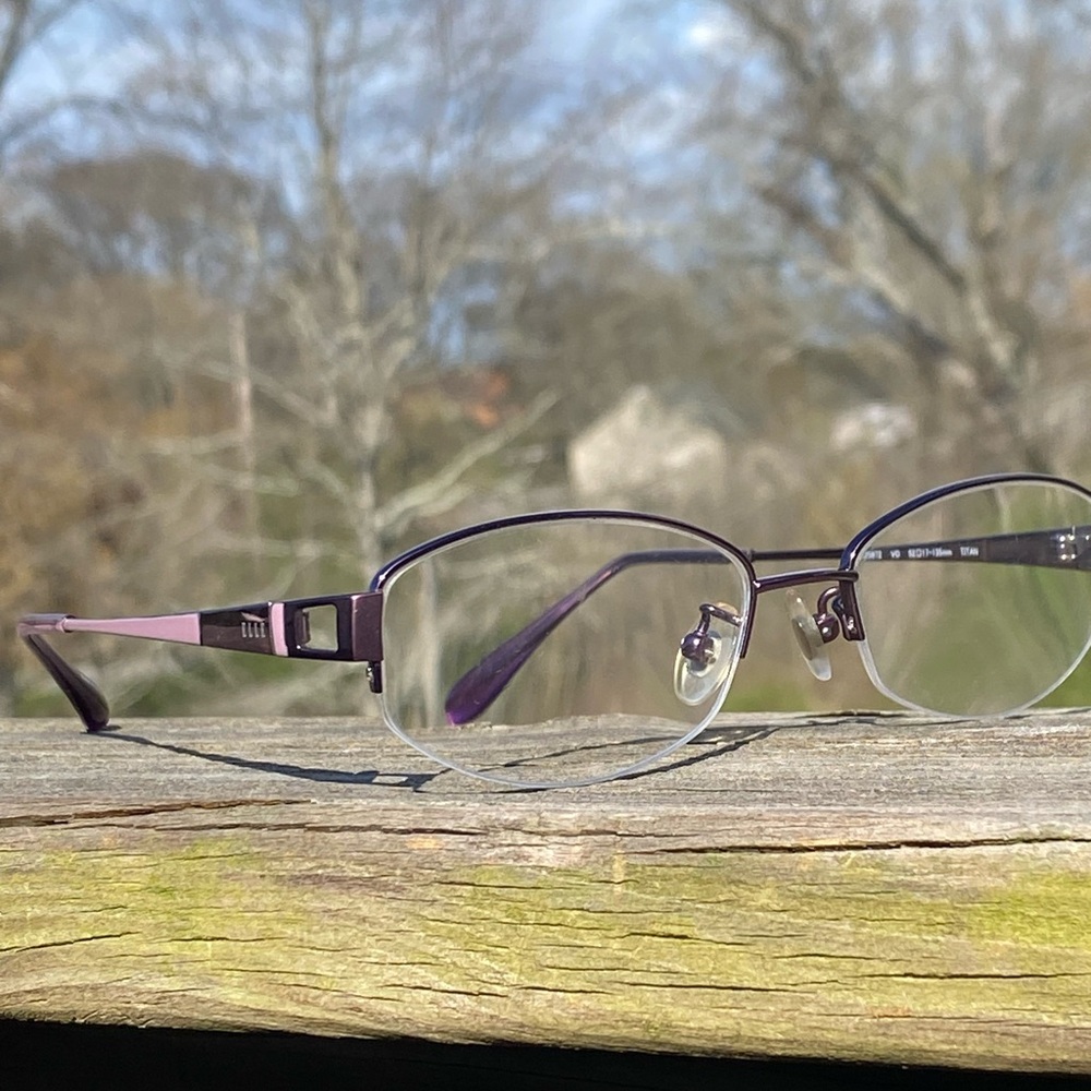 Elle Glasses frames half rim Purple mauve metallic glasses 52[]17 135 EL25972